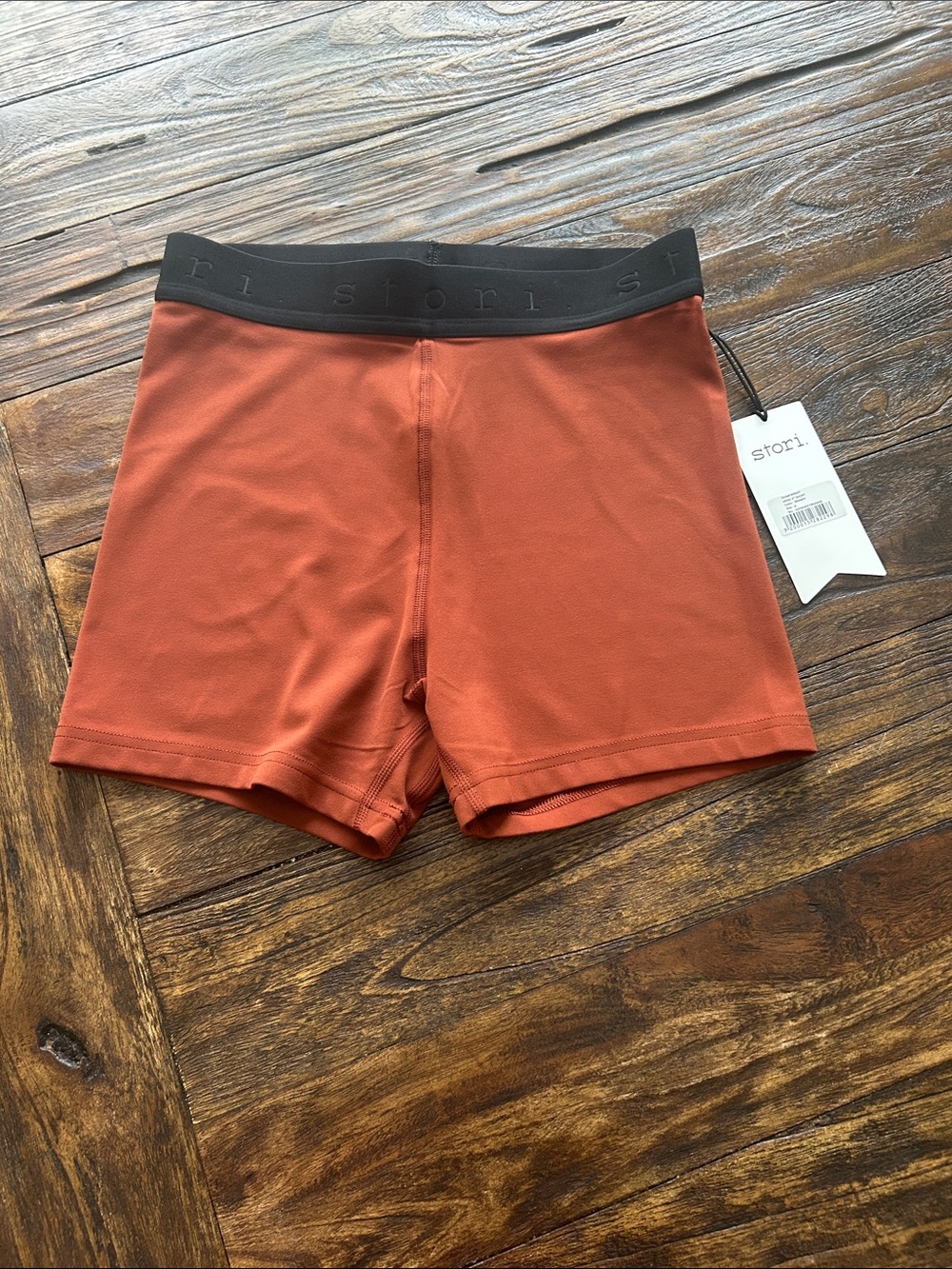 Storia Women's Rust Orange Bike Shorts with Black Elastic Waistband
